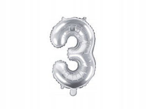 Balon Foliowy Cyfra Cyferka 3 35cm 14'' Srebrny