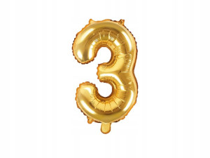 Balon Foliowy Cyfra Cyferka 3 35cm 14'' Złoty