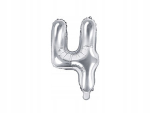 Balon Foliowy Cyfra Cyferka 4 35cm 14'' Srebrny