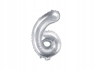 Balon Foliowy Cyfra Cyferka 6 35cm 14'' Srebrny