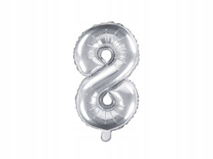 Balon Foliowy Cyfra Cyferka 8 35cm 14'' Srebrny