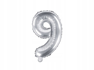 Balon Foliowy Cyfra Cyferka 9 35cm 14'' Srebrny