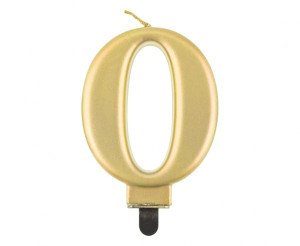 Świeczka Urodzinowa Cyfra 0 Elegancka Złota 8cm
