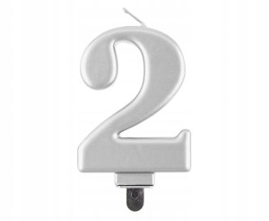 Świeczka Urodzinowa Cyfra 2 Elegancka Srebrna 8cm
