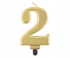 Świeczka Urodzinowa Cyfra 2 Elegancka Złota 8cm