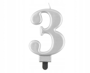 Świeczka Urodzinowa Cyfra 3 Elegancka Srebrna 8cm