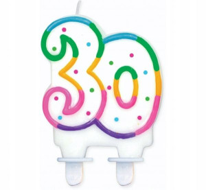 Świeczka Urodzinowa Cyfra 30 Kolorowa W Kropki 8cm