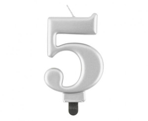 Świeczka Urodzinowa Cyfra 5 Elegancka Srebrna 8cm
