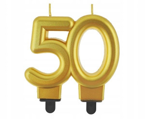Świeczka Urodzinowa Cyfra 50 Elegancka Złota 8cm
