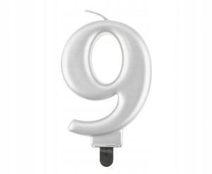 Świeczka Urodzinowa Cyfra 9 Elegancka Srebrna 8cm