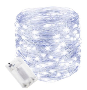 Lampki Druciki Choinkowe 100 Led 10m Baterie Białe Zimne Świąteczne