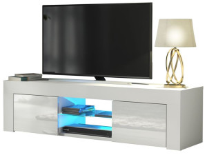 Komoda Stolik Szafka Biały/biały Połysk Rtv E046 + Led
