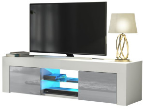Komoda Stolik Szafka Biały/szary Połysk Rtv E046 + Led