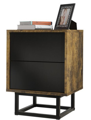 Szafka Nocna Stolik Loft Retro Industrial Brąz Czarny Mat Lft130