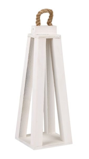 Biały Lampion Drewniany / Latarenka 14x14x34,5/37,5/43 Cm