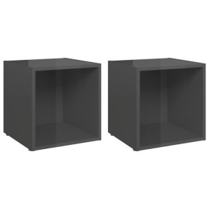 Szafki pod TV, 2 szt., wysoki połysk, szare, 37x35x37 cm, płyta