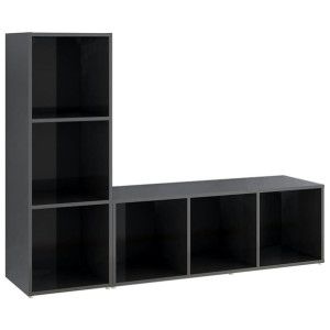 Szafki TV, 2 szt., szare na wysoki połysk, 107x35x37 cm, płyta