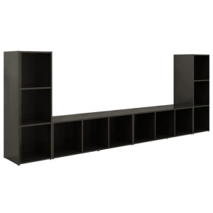 Szafki TV, 4 szt., czarne na wysoki połysk, 107x35x37 cm, płyta