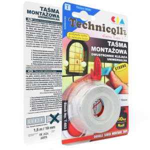 Taśma Montażowa Dwustronna 1,5m/19m 60kg