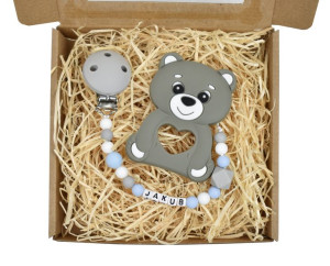 BabyBox zestaw zawieszka z imieniem + gryzak PREZENT narodziny pod choinkę