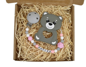 BabyBox zestaw zawieszka z imieniem + gryzak PREZENT narodziny pod choinkę
