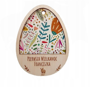 Drewniana KOLOROWA pisanka Pierwsza Wielkanoc imię