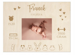 Drewniana Metryczka Ramka Chrzest Roczek grawer