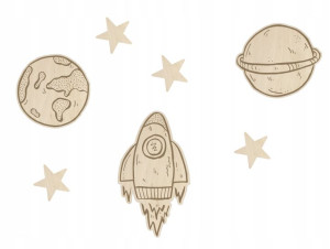 Ozdoba na ścianę DEKOR Kosmos Planety drewno