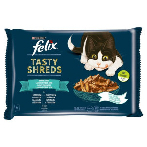 FELIX TASTY SHREDS z Łososiem i z Tuńczykiem 4x80g