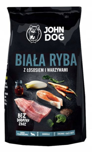 JOHN DOG Średnie duże Biała ryba łosoś 12kg GRATIS