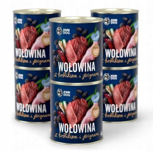 JOHN DOG Junior Wołowina królik jeżyny 6x800g