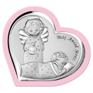 Obrazek Twój Anioł Stróż w kolorowej oprawie 9.2x9 cm Kolor: Różowy