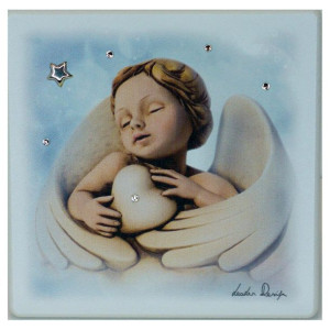 Obrazek malowany Aniołek z kryształkami Swarovski 12.5x12.5 cm