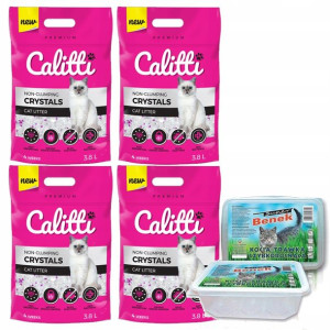 Żwirek silikonowy Calitti Crystal 4x3,8l + Trawa