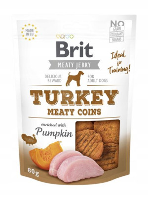 BRIT JERKY Turkey Meaty COINS 80g przysmak dla psa