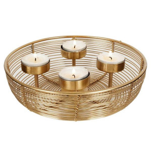 Świecznik na 4 świeczkę tealight metalowy złoty 20,5x6 cm