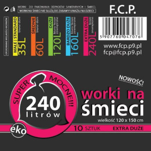 Worki do koszy 240 litrów 120/150 a/10 LDPE czarne