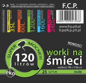 Worki 120 l Czarne super mocne 25 szt w rolce