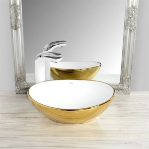 REA SOFIA GOLD-WHITE umywalka nablatowa 40X33cm ceramiczna złoto/biała