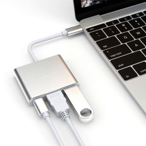 Adapter aluminiowy HUB 3w1 USB-C na HDMI 4K, USB 3.1, USB-C - srebrny