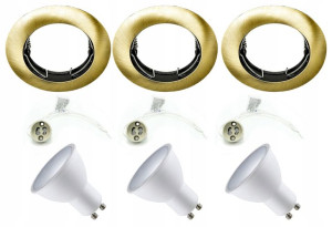 3x Zestaw Oprawa Halogenowa +gu10 Led Okr Mosią
