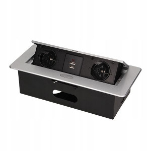 Gniazdo Wpuszczane W Blat 2x230v + 2xusb Srebrne