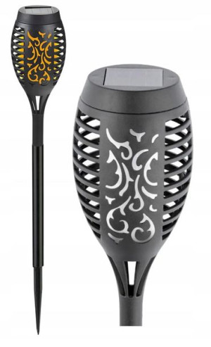 Lampa Solarna Ogrodowa Płomień Czarna Led Wbijana