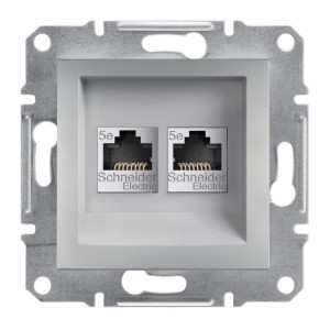 Schneider Asfora Gniazdo 2x Rj45 Kat.5e, Utp Alu