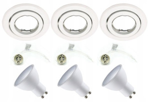 3x Zestaw Oprawa Halogenowa +gu10 Led Okr Biała