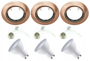 3x Zestaw Oprawa Halogenowa +gu10 Led Okr Miedź