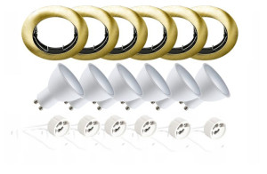 6x Zestaw Oprawa Halogenowa +gu10 Led Okr Mosią