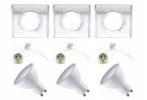 3x Zestaw Oprawa Halogenowa Szklana Kwa + Led Gu10