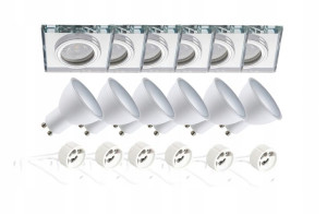 6x Zestaw Oprawa Halogenowa Szklana Kwa + Led Gu10