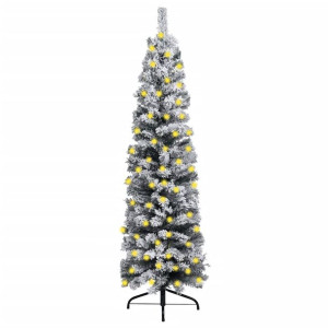 Smukła choinka flokowana śniegiem, z LED, zielona, 180 cm, PVC